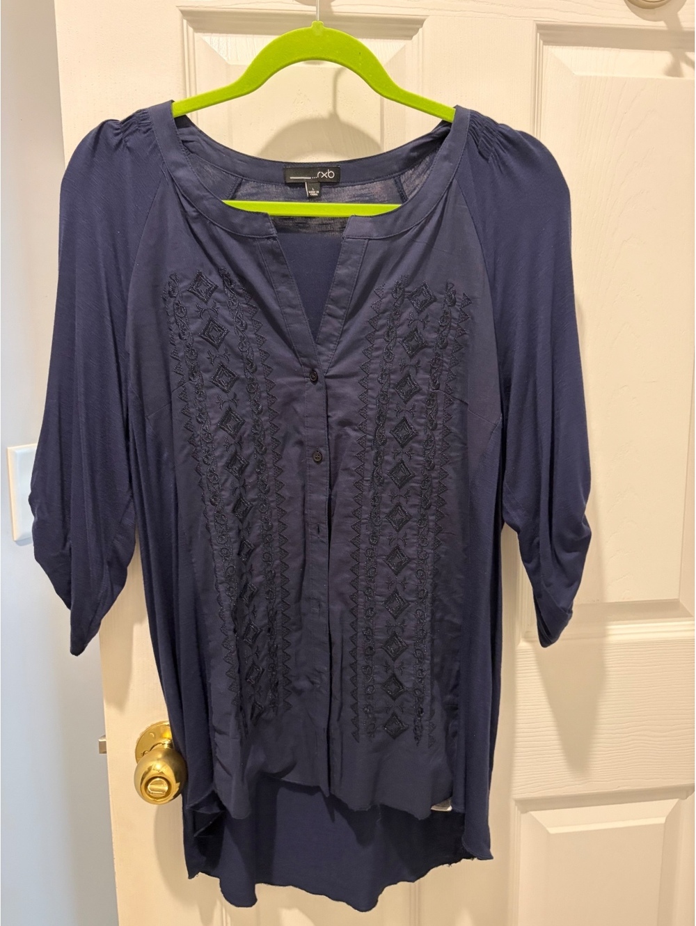 RXB Navy embroidered tunic blouse - L